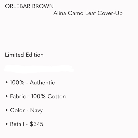 ORLEBAR BROWN Alina Camo Leaf Cover-Up $345 100% Cotton - Picture 5 of 9